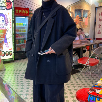 Hairy coat mens short Korean version of slim woolen jacket suit collar autumn and winter long windbreaker trend handsome