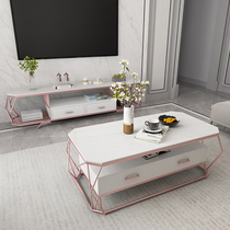 Living room TV cabinet coffee table combination simple rock board floor cabinet small apartment marble small coffee table table light luxury Nordic Europe