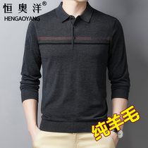Cardigan male middle-aged lapel solid color business casual sweater autumn and winter thin sweater long sleeve T-shirt dad