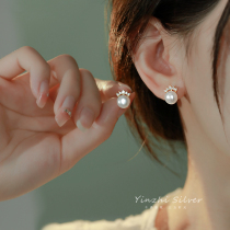 S925 Silver Stud Earrings Womens Pearl Earrings 2023 New Explosive Style French Light Luxury High-end Niche Design Earrings