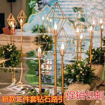 New wedding props Diamond Road lead ornaments wedding table road guide geometric road lead iron art Golden Diamond Road lead