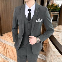 Mens suit suit Korean version of slim suit suit male groom groom best man wedding dress trend professional three-piece set