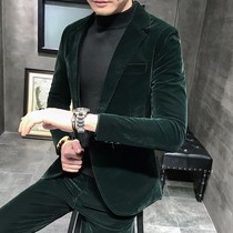 Wick velvet suit suit men's hair stylist coat long sleeve small suit men's slim Korean fashion men's set