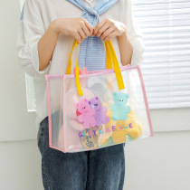GO TO SLEEP Cartoon bear tote bag Student make-up bag Girl transparent waterproof jelly bag Beach bag