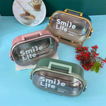  Rectangular four-sided buckle cute lunch box with inner grid Stainless steel lunch box insulation lunch box