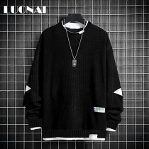 Sweater mens autumn and winter 2021 New Korean version of the trend fake two round neck base shirt men padded velvet sweater