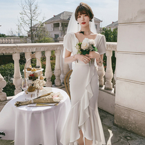 French white birthday dress Femininity socialite dress dress certificate registration white dress can usually be worn