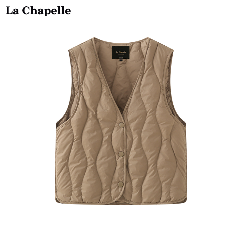 La Chapelle 無地多用途 V ネックライナー暖かい厚みのあるダウンベストジャケット女性冬用