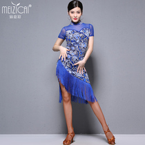Mei Zizi Latin Dance Dress 2021 New Female Adult Practice Clothing Professional Table Performance Competition Cheongsam Dress