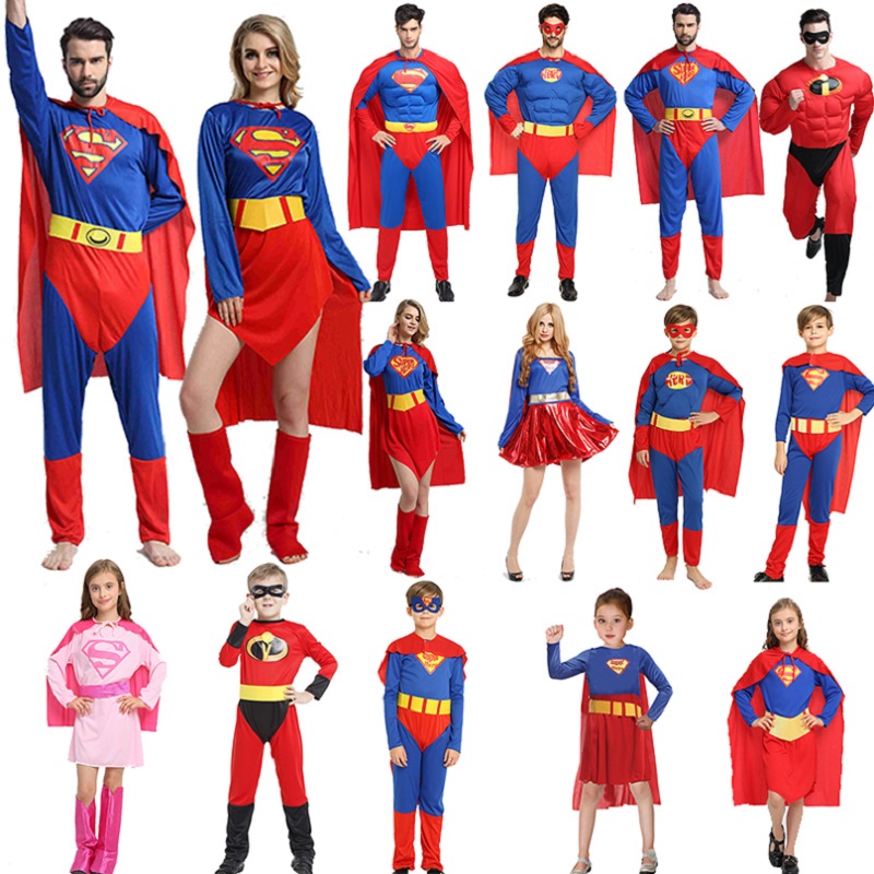 Children's clothes Superman cloak suit masquerade ball dress Adult men and women's Superman Cosplay clothes