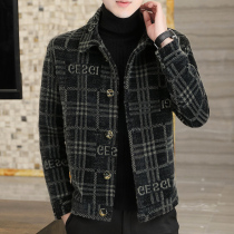Mens coat short woolen coat autumn and winter windbreaker trendy woolen jacket top