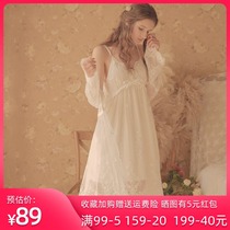Sexy night dress Girl court style Lace tulle adult with chest pad pajamas two-piece princess nightgown home dress