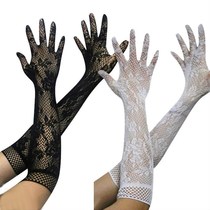 Adult products high elastic matte smooth bright extended version over elbow rose embroidered transparent sexy lace gloves