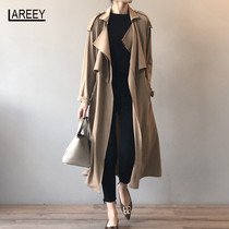 LAREEY khaki windbreaker womens long British style 2021 new Korean version of the autumn loose thin temperament jacket