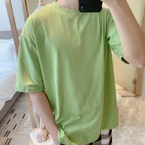 Summer pajamas short-sleeved cotton simple solid color top loose oversized versatile T-shirts for men and women can be worn thin