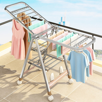 Stainless steel clothes rack Floor folding bedroom balcony clothes rack Household baby clothes rack drying quilt artifact