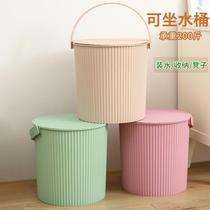 Bucket stool thickened can sit home large-capacity Bath laundry portable storage bucket with lid plastic water storage fishing bucket