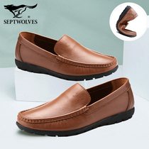 Seven Wolves summer business casual shoes trend Korean Bean shoes one pedal lazy leather shoes leather soft soles mens shoes
