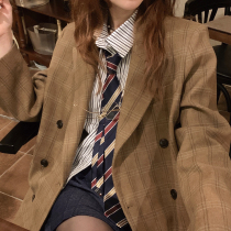NAOAO vintage plaid wool coat womens autumn and winter long thin loose suit collar woolen jacket