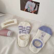 Purple Little Bear Invisible Socks Spring Summer Thin Cotton Cute Mesh Low Bunch Boat Socks Day System Light Mouth Silicone Anti Slip Socks Child