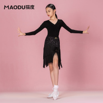 Childrens girls dance uniforms womens autumn and winter costumes Latin dance uniforms girls tops long sleeves practice uniforms