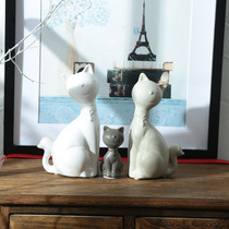 Ceramic crafts family of three lucky cat ornaments home decorations wedding festive gifts