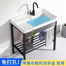 Table laundry basin with washboard Ceramic bathroom laundry sink Waterproof and moisture-proof stainless steel deepened integrated basin