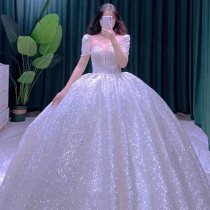 Wedding dress 2021 new temperament bride princess wind big tail simple atmosphere word shoulder high-grade sense of the main yarn summer
