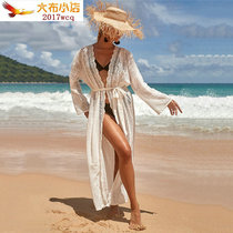 2021 New Lace Floral Side Sexy Cardigan Beach Blouse Loose Belt Lace Holiday Sunscreen