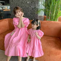  Parent-child summer clothes 2021 new trendy sen mother and daughter bubble sleeve dress girl Korean style princess dress