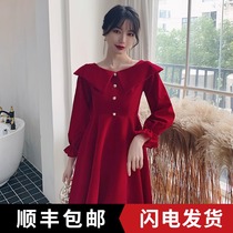 Pregnant women velvet toast bride 2021 new wine red wedding dress size fat mm usually can wear winter