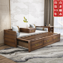 New Chinese retractable Arhat bed Solid wood Chinese mortise and tenon Old elm furniture Multi-functional double bed Push-pull Arhat sofa