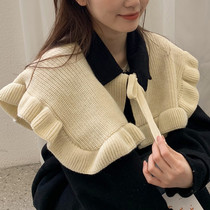 Cute doll collar wooden ear fake collar children autumn and winter knitted wool big shawl warm winter tide