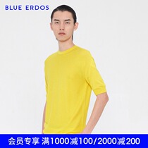 BLUE ERDOS WORSTED ROUND neck velvet material half sleeve mens light sweater