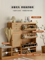 Japanese style simple rattan shoe cabinet solid wood home door porch cabinet small apartment tipping bucket large capacity ultra-thin cabinet