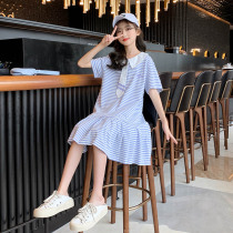  Girls  summer polo dress 2021 new childrens foreign style childrens clothing middle and large childrens summer thin short-sleeved skirt