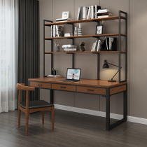 Solid wood double desk bookshelf combination bookcase integrated with drawer writing desk Household long computer desk Office desk