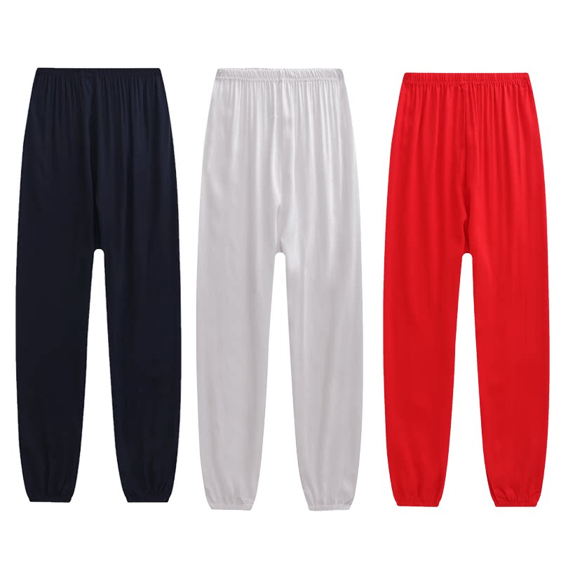 夏季人造棉裤子女棉绸成人防蚊裤夏中老年人绵绸长裤男士宽松空调