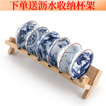 Kung Fu tea cup cup holder set Blue and white porcelain hat cup 6 retro small tea bowls Chinese tea Kung Fu single cup