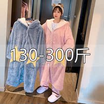 300 Jin plus size coral velvet robe female winter fat mm200 kg nightgown padded velvet home clothing plus fat pajamas
