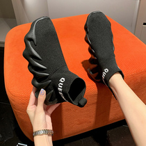 Stretch socks shoes womens all-black high-top sneakers 2021 new super fire daddy shoes female ins tide summer and autumn