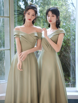 Bridesmaid dress long 2021 Winter new satin green fairy temperament wedding girlfriends and sisters Group evening dress dress