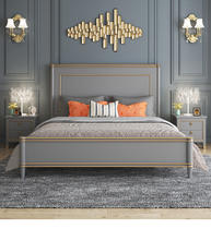 American bed Light luxury Modern minimalist 1 8 meters solid wood bed Master bedroom gray double bed 1 5 meters storage bed Wedding bed