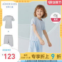 Adoration children 3-year-old boy boy summer thin short-sleeved shorts Modai striped home clothes 2 pieces pajamas set