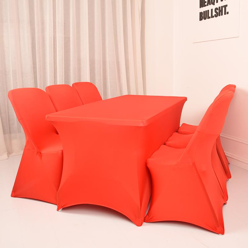 Elastic tablecloth set Red conference hotel banquet white thickened chair set Rectangular table table table round table cloth set