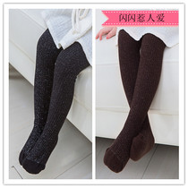 Childrens leggings socks Spring and Autumn Cotton Girls Pantyhose Shiny Silver Baby Dance Socks Vertical Striped One-piece Socks