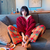 Have quality and temperature ~ soft knock comfort pajamas female winter red wedding year festive plus velvet warm