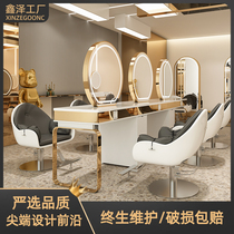 Stainless steel marble barbershop mirror table cabinet one net red hair shop tide shop hair mirror hair salon special