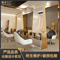  Net celebrity barber shop mirror hair salon mirror table hair salon special floor-to-ceiling hair mirror with lamp hair cutting double-sided mirror trendy style