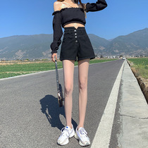 Black denim shorts womens summer thin section 2021 new loose high waist wide leg a word ultra-short hot girl hot pants
